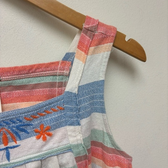 Free People Vintage Embroidered Striped Blue Peach Cotton Tank Top - Picture 5 of 14